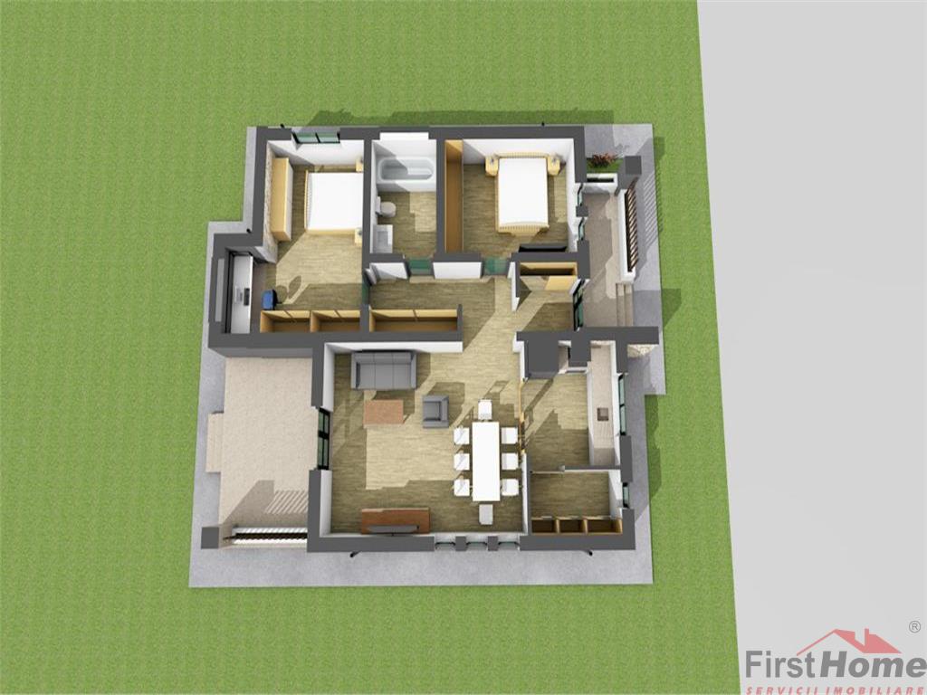 Parter , living + bucatarie, 2 dormitoare, baie, terasa 97.000 Euro