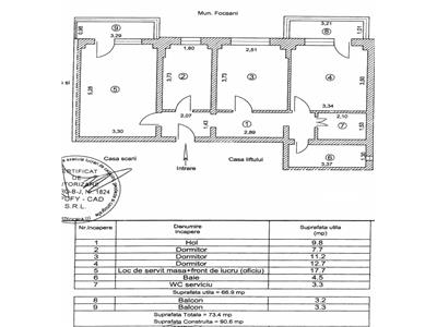 Apartament 3 camere , zona Centrala , Etaj 7/8 , renovat 90%